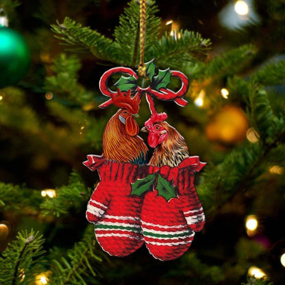 Chicken Inside Your Gloves Christmas Holiday-Two Sided Christmas Plastic Hanging Ornament, Happy Christmas Ornament, Christmas Gift, Christmas Decoration