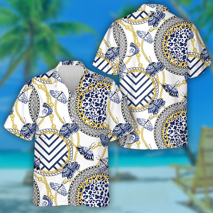 Theme Leopard Skin Elements And Butterflies Hawaiian Shirt,Hawaiian Shirt Gift, Christmas Gift
