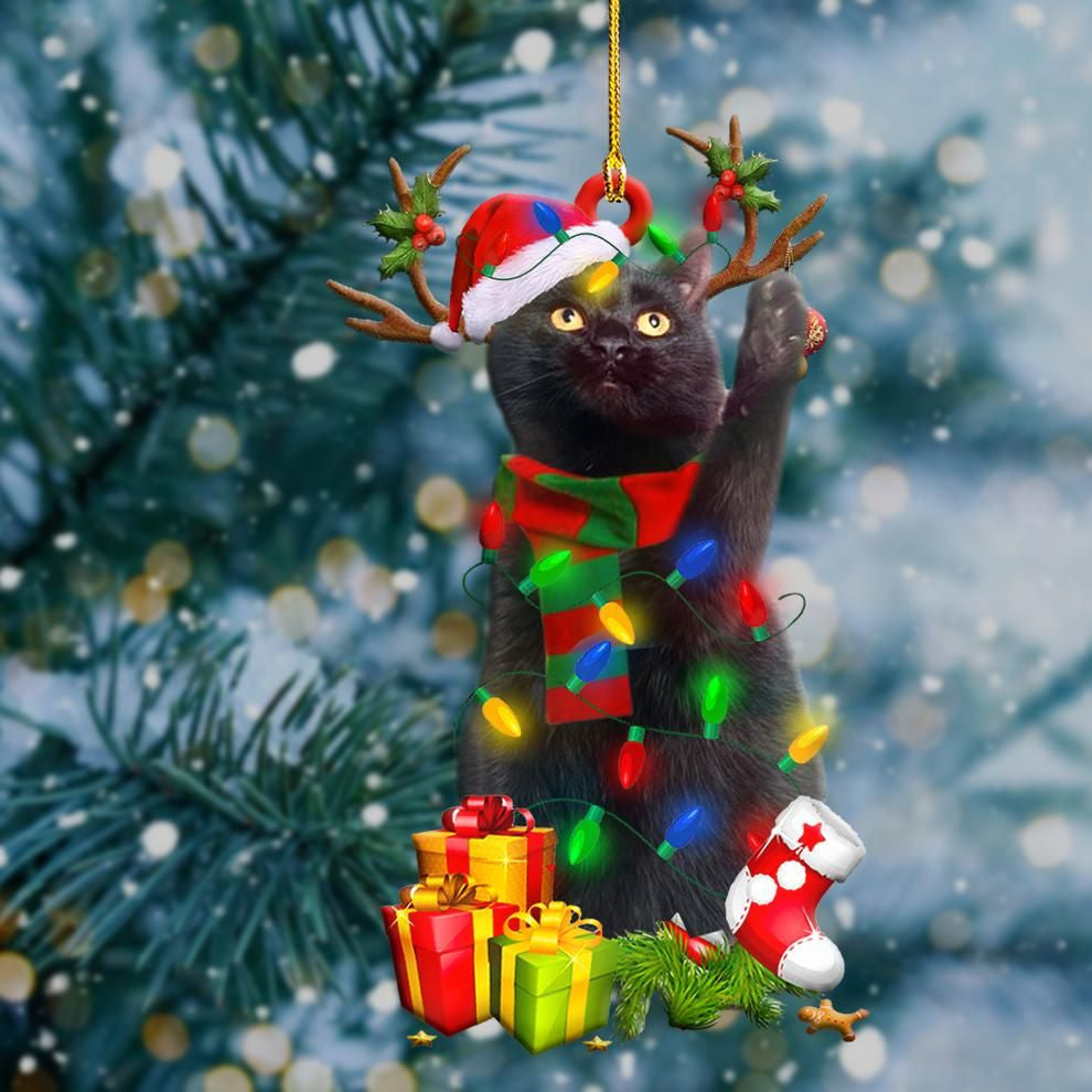 Black Cat Christmas Shape Ornament, Christmas Ornament Gift, Christmas Gift, Christmas Decoration