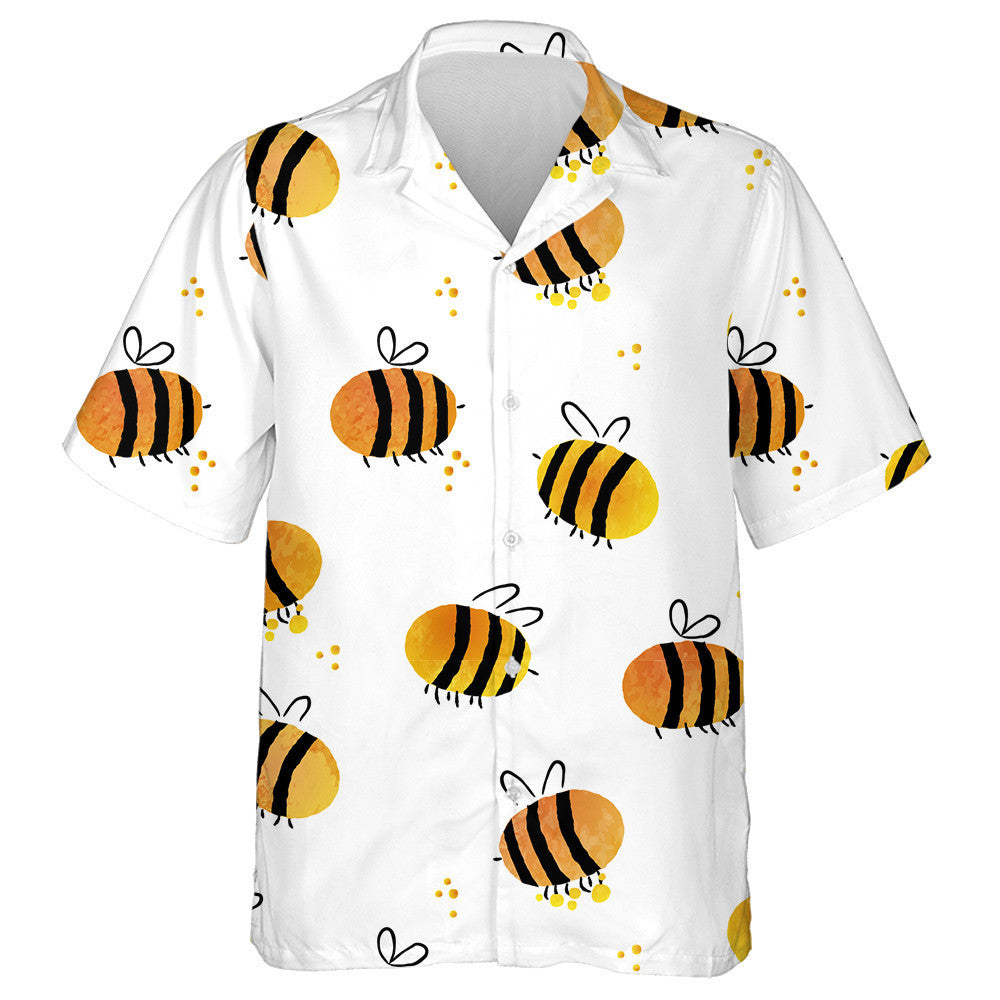 Watercolor Doodle Summer With Abstract Bumblebee Hawaiian Shirt, Hwaiian For Gift
