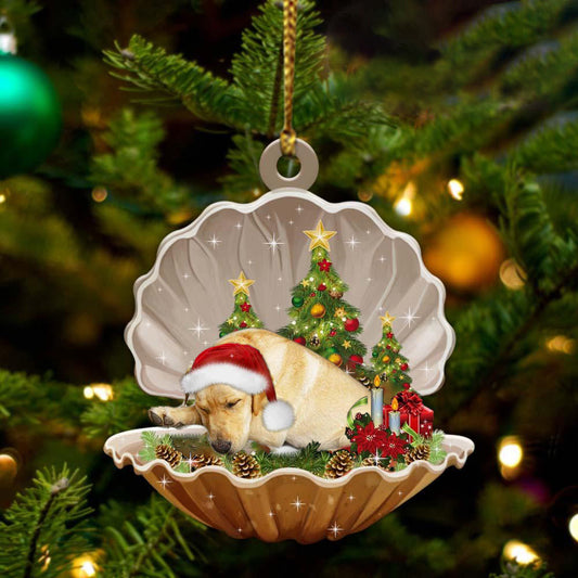 Cute Yellow Labrador Sleeping in Pearl Dog Christmas Ornament Flat Acrylic,Christmas Gift,Christmas Decoration