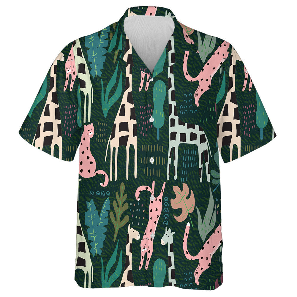 Animal With Giraffe And Pink Leopard In Hearts Hawaiian Shirt, Hawaiian Shirt Gift, Christmas Gift