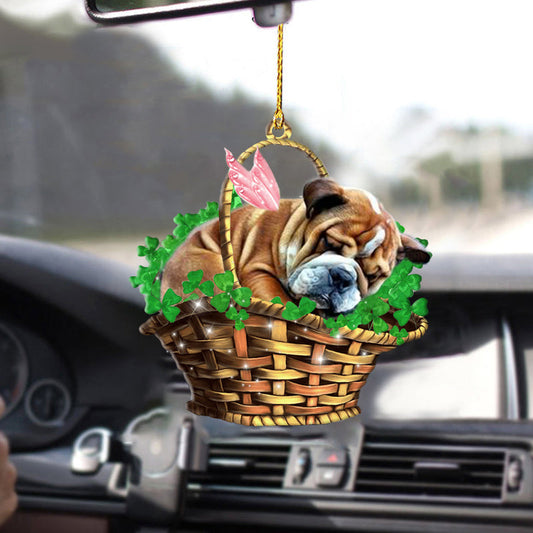 Bulldog-Sleeping Lucky Fairy-Two Sided Ornament, Christmas Decoration