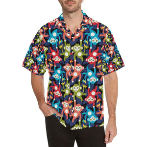 Colorful Monkey Pattern Men's All Over Print Hawaiian Aloha Shirt, Hwaiian For Gift