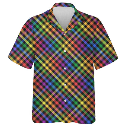 Rainbow LGBT Colors Tartan On Black Diagonal Hawaiian Shirt, Hawaiian Shirt Gift, Christmas Gift