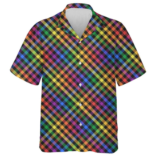 Rainbow LGBT Colors Tartan On Black Diagonal Hawaiian Shirt, Hawaiian Shirt Gift, Christmas Gift