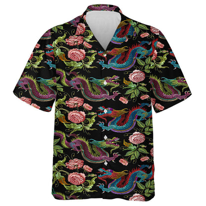 Classic Asian Dragon And Beautiful Peony Hawaiian Shirt, Hawaiian For Gift