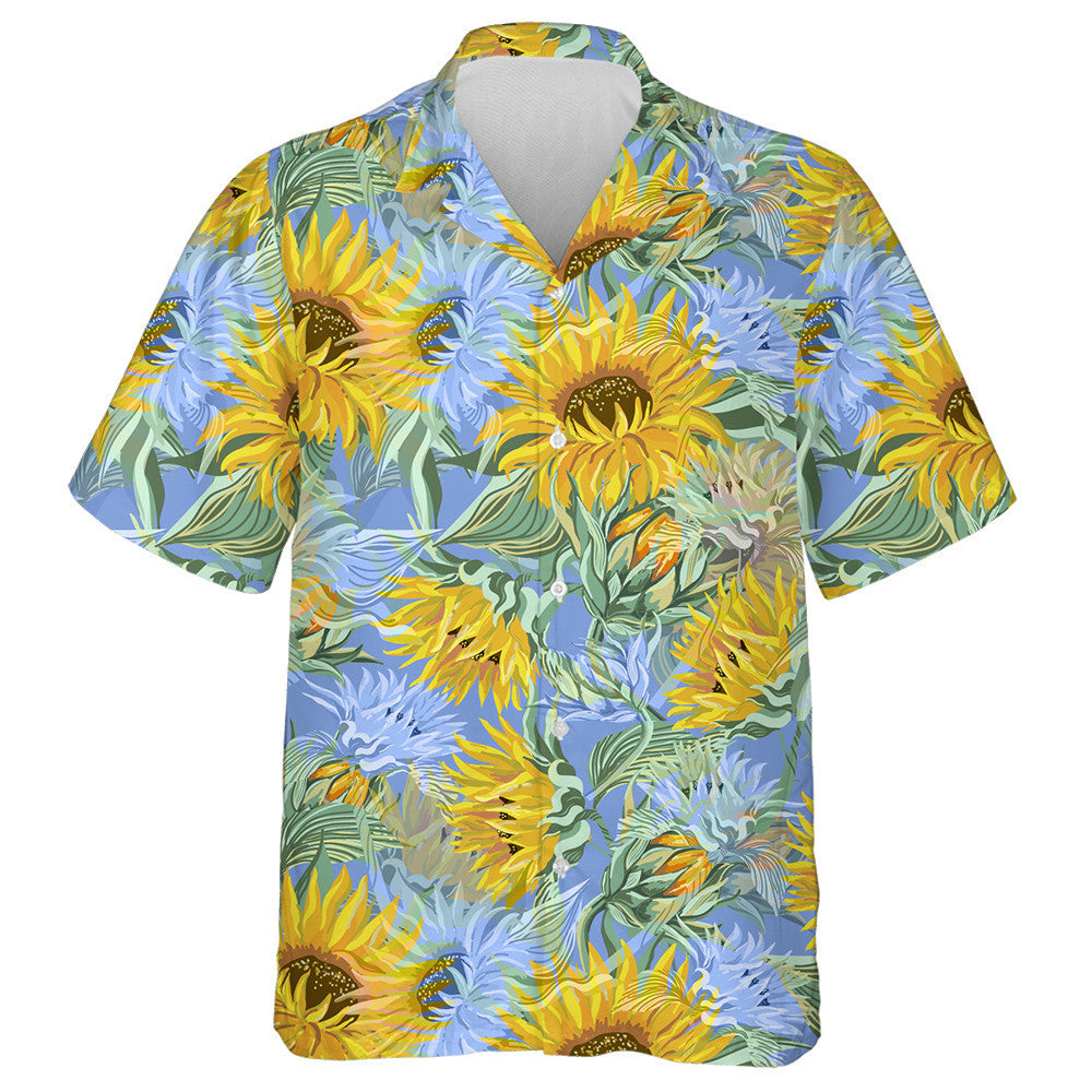 Péinteáil Aicrileach Patrún Lusanna Gréine Aqua Gorm Agus Buí Léine Haváís, Bronntanas Léine Haváíais, Bronntanas Nollag