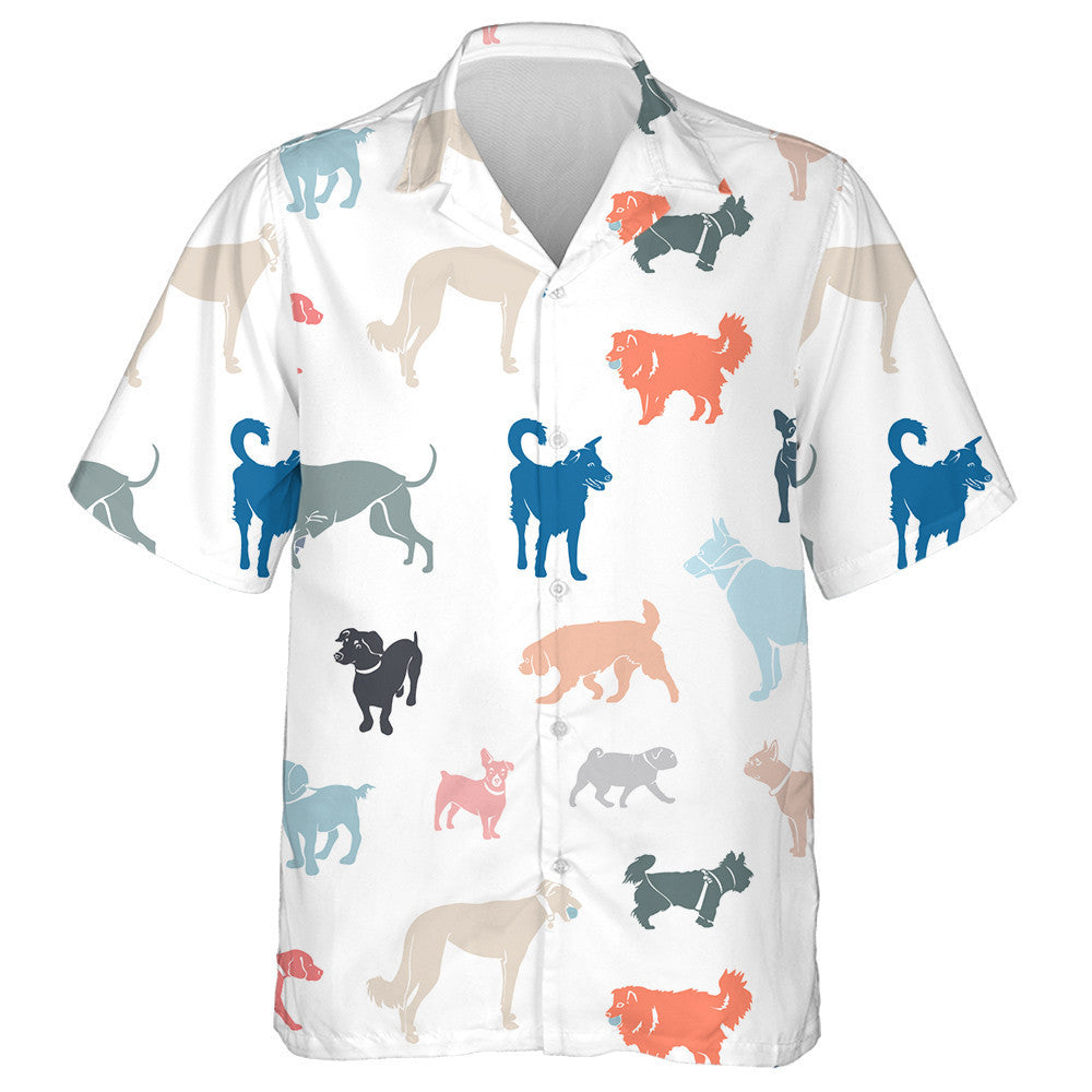 Colorful Dogs Of Different Breeds On White Hawaiian Shirt, Hawaiian Shirt Gift, Christmas Gift
