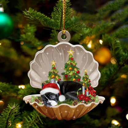 Cute Boston Terrier Sleeping in Pearl Dog Christmas Ornament Flat Acrylic, Christmas Gift,Christmas Decoration