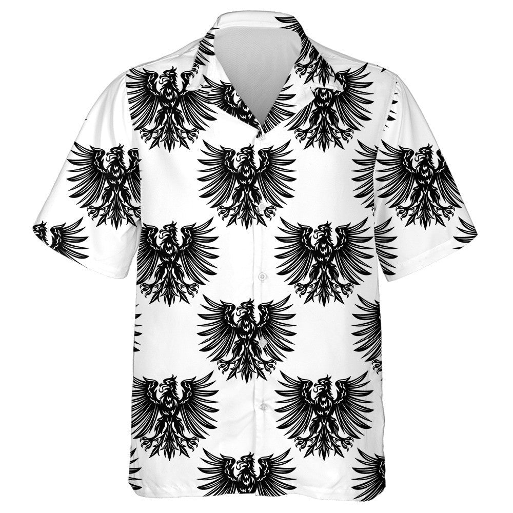 Black Heraldic Eagles On White Background Hawaiian Shirt, Hawaiian For Gift