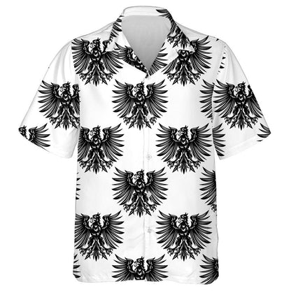 Black Heraldic Eagles On White Background Hawaiian Shirt, Hawaiian For Gift