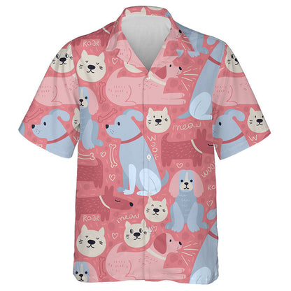 Cartoon Pink Dogs And Cats Isolated Background Hawaiian Shirt, Hawaiian Shirt Gift, Christmas Gift