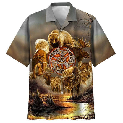 Native American Animal Meeting Near The Lake Hawaiian Shirt, Hawaiian Shirt Gift, Christmas Gift