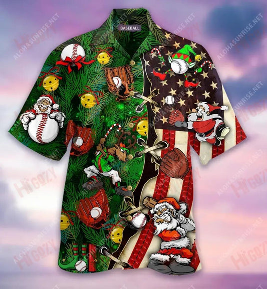 Baseball Xmas Léine Gearr Haváís Caitheamh aimsire Aloha Shirt Léinte Haváís is Fearr Léinte Haváís do Mhná, Bronntanas Léine Haváís, Bronntanas Nollag