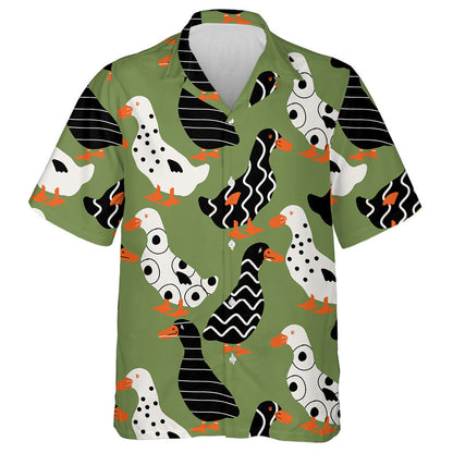 Cartoon Ducks Dot And Line On Green Hawaiian Shirt, Hawaiian Shirt Gift, Christmas Gift