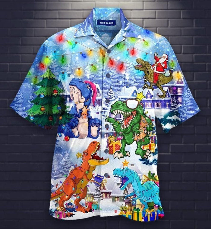 Santa T-rex Dinosaurs On Christmas Days Vintage Style Design Hawaiian Shirt, Hawaiian Shirt Gift, Christmas Gift