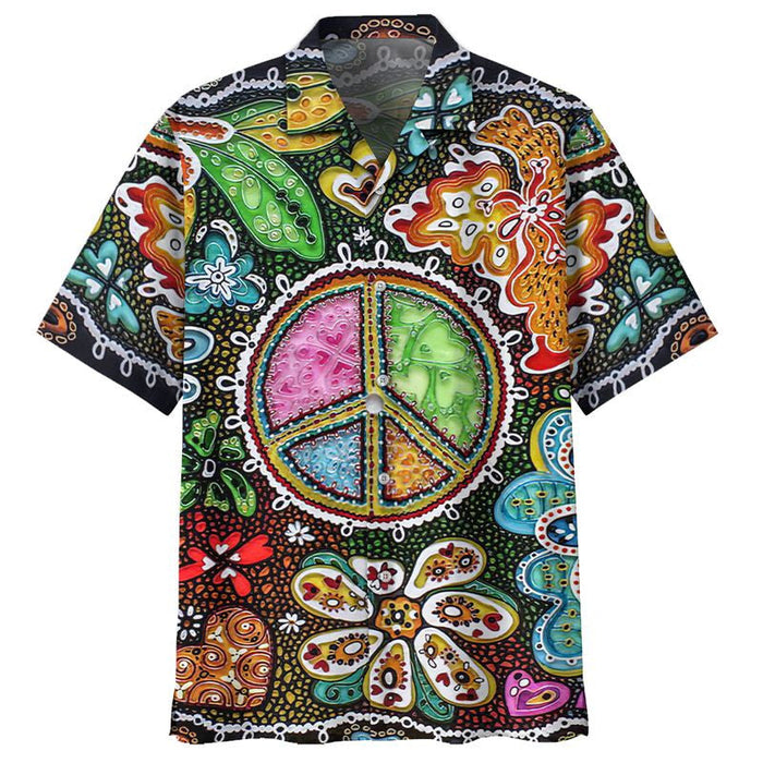 Colorful Hippie Peace Sign Design Hawaiian Shirt, Hawaiian For Gift