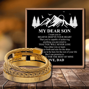 Dad To Son - Never Lose Roman Numeral Bangle Weave Bracelets Set