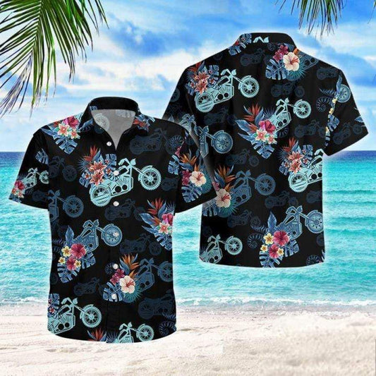 Motorcycle Racing Tropical Hawaiian Aloha Aloha Shirts Hawaiian Shorts Beach Short Sleeve, Hawaiian Shirt Gift, Christmas Gift