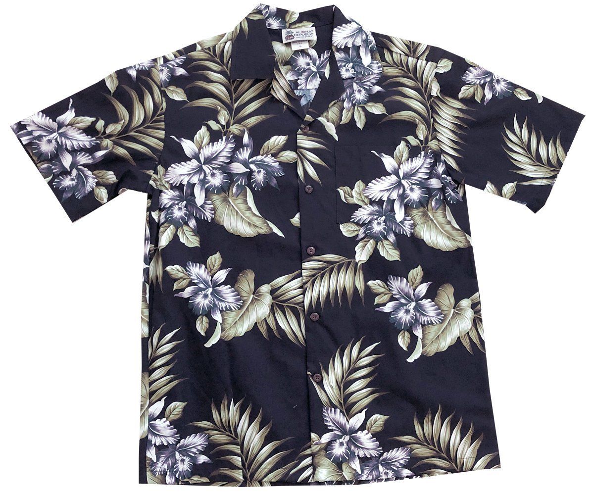 Orchid Triple Black Hawaiian Aloha Shirt Hawaiian Shorts Beach Short Sleeve, Hawaiian Shirt Gift, Christmas Gift