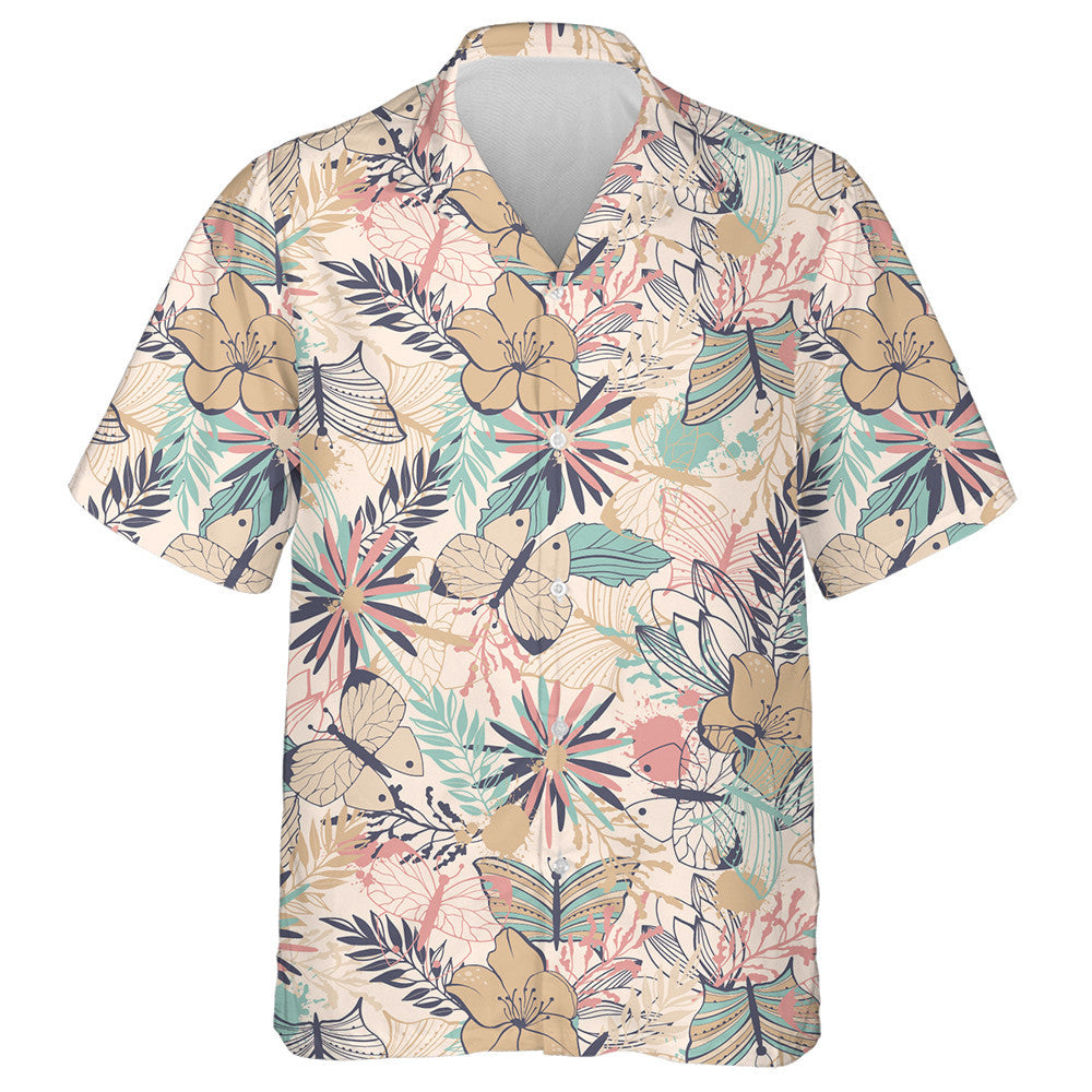 Téama Pretty Mystical Féileacán Agus Bláthanna Stíl Retro Léine Haváís, Bronntanas Léine Haváís, Bronntanas Nollag