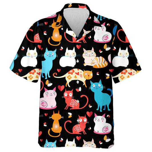 Bright Colored Cats On A Black Background Hawaiian Shirt, Hawaiian Shirt Gift, Christmas Gift