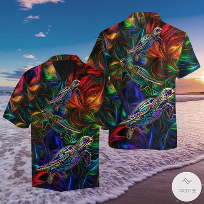 Colorful Turtle Pattern Hawaiian Shirt, Hwaiian For Gift