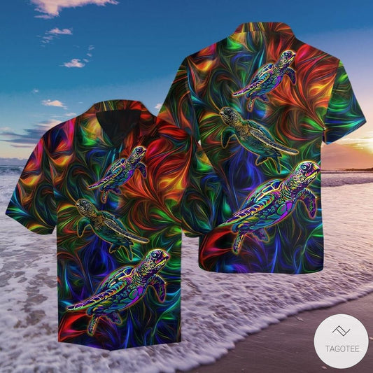 Colorful Turtle Pattern Hawaiian Shirt, Hwaiian For Gift