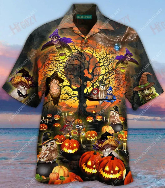 Amazing Owl Halloween Unisex Hawaiian Shirt Summer Short Sleeve Tropical Shirts For Men Hawaiian Shirts For Men, Hawaiian Shirt Gift, Christmas Gift