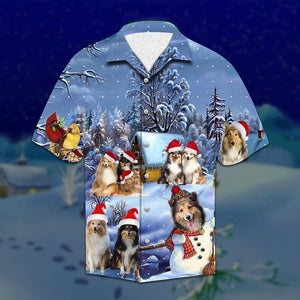 Cute Shelties Family On Christmas Night Design Hawaiian Shirt, Hawaiian Shirt Gift, Christmas Gift