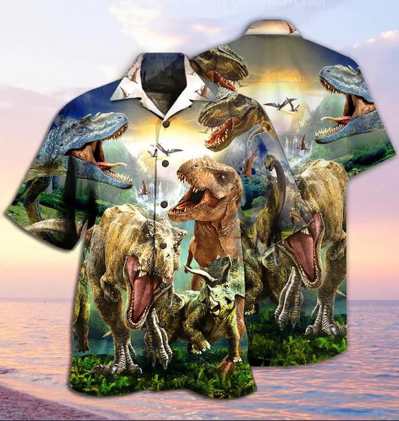 Dinosaur Fights In Jurassic World Design Hawaiian Shirt,Hawaiian Shirt Gift, Christmas Gift