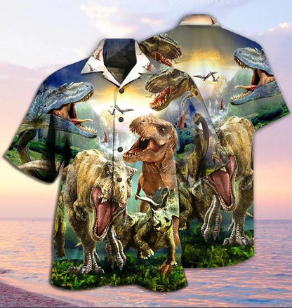 Dinosaur Fights In Jurassic World Design Hawaiian Shirt,Hawaiian Shirt Gift, Christmas Gift