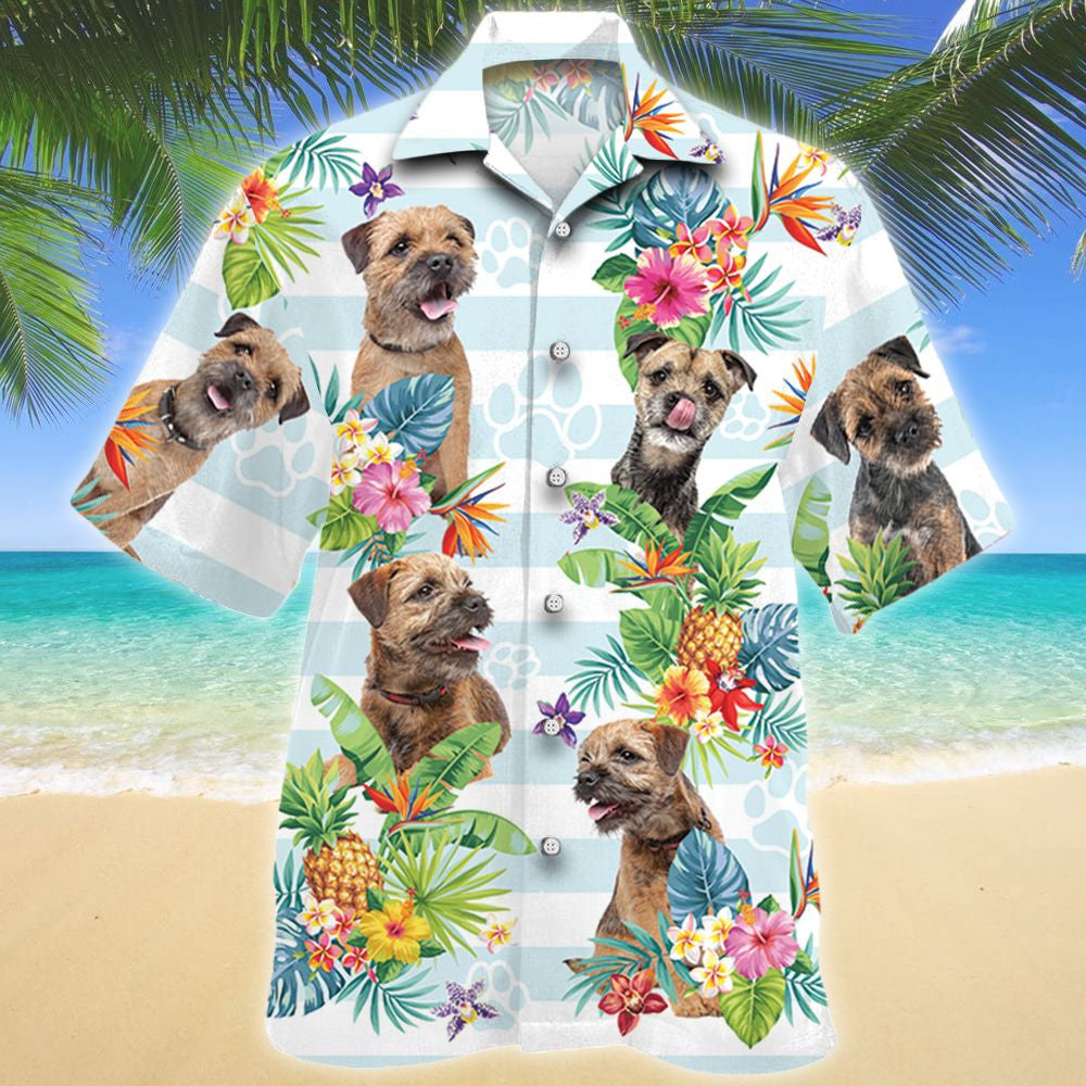 Funny Border Terrier Dog And Tropical Flower Hawaiian Shirt,Hawaiian Shirt Gift, Christmas Gift