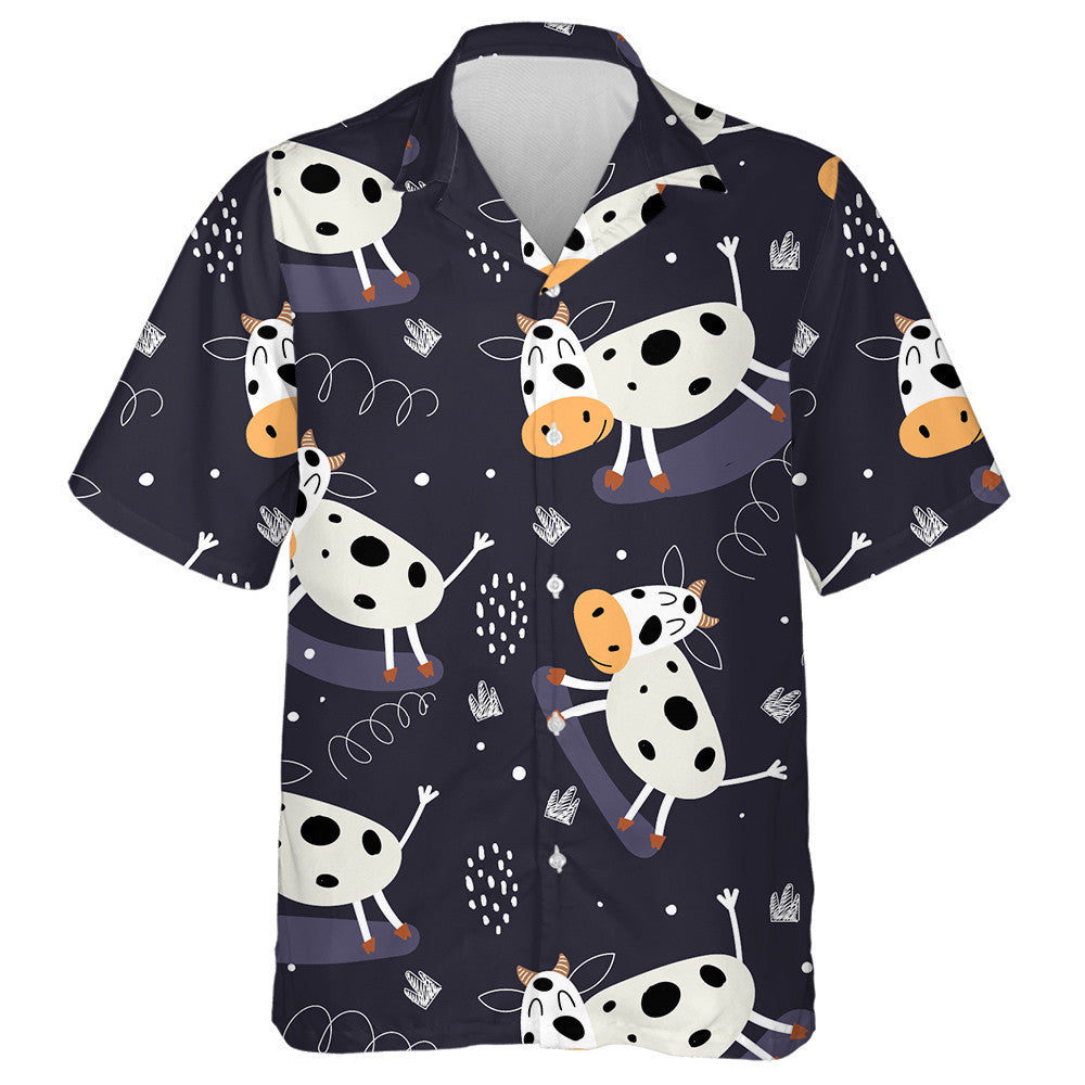 Cartoon Cows Playing Windsurfing On Dark Hawaiian Shirt, Hawaiian For Gift