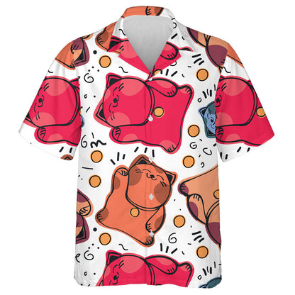 Maneki Neko Cat And Gold Dot Background Hawaiian Shirt, Hawaiian Shirt Gift, Christmas Gift