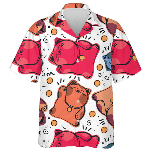Maneki Neko Cat And Gold Dot Background Hawaiian Shirt, Hawaiian Shirt Gift, Christmas Gift