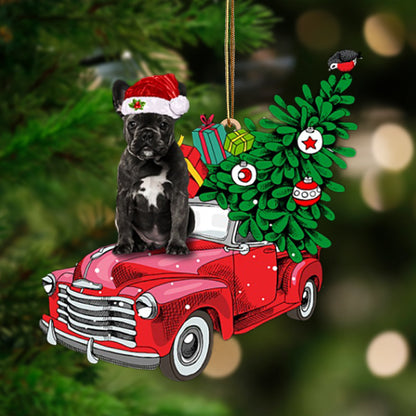 BLACK French Bulldog-Pine Truck Hanging Christmas Plastic Hanging Ornament, Christmas Ornament Gift, Christmas Gift, Christmas Decoration
