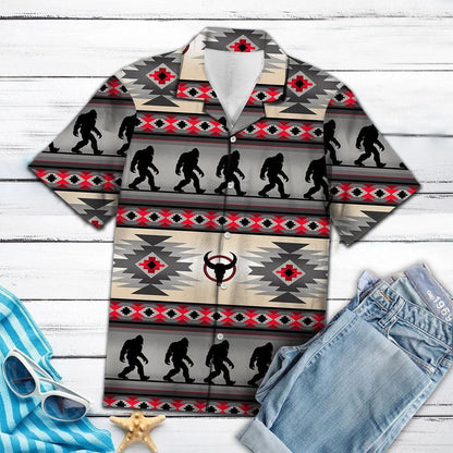 Black Bigfoot Native American Borders Pattern Hawaiian Shirt,Hawaiian Shirt Gift, Christmas Gift