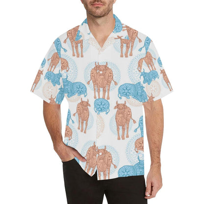 Cow Tribal Pattern Men's All Over Print Hawaiian Aloha Shirt, Hwaiian For Gift