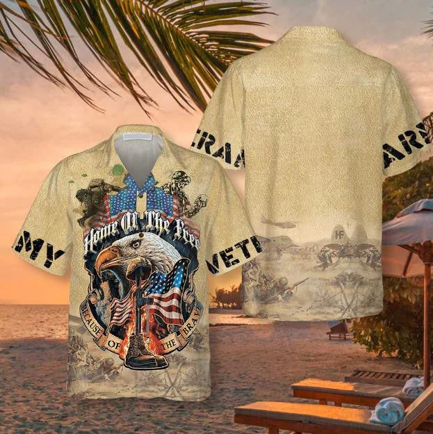 Eagle Army Veteran Home Of The Free Hawaiian Shirt, Hawaiian Shirt Gift, Christmas Gift