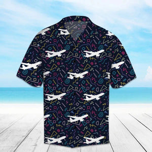 Amazing Airplane With Colorful Geometry Line Hawaiian Shirt, Hawaiian For Gift