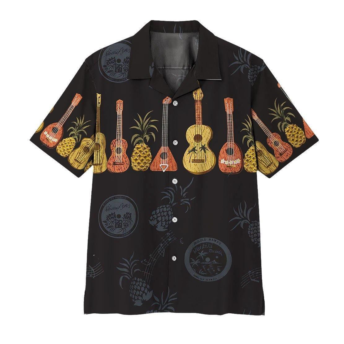 Ukulele Collection Pineapple Tropical Fruit Hawaiian Shirt, Hwaiian For Gift