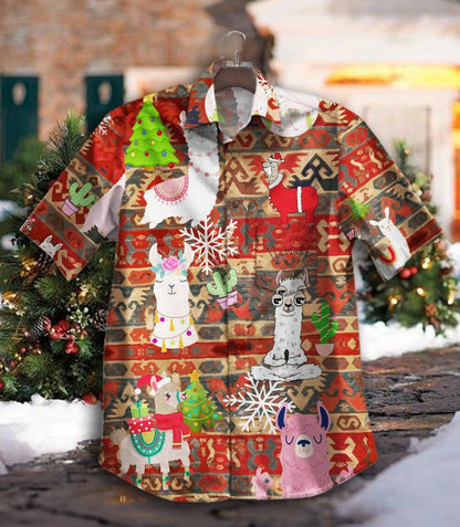 Cute Lama Cactus Vintage Christmas Design Hawaiian Shirt Hawaiian Shirt Gift, Christmas Gift
