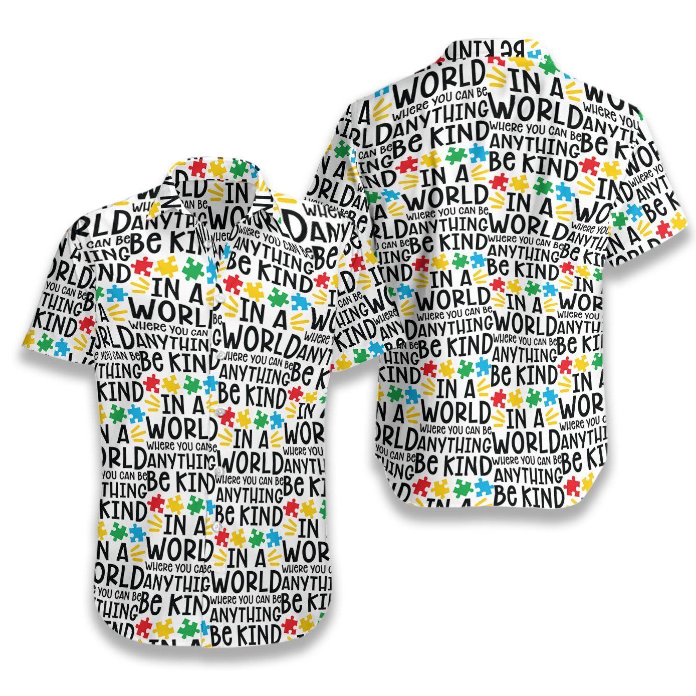 Be Kind Autism Multicolor Puzzle Hawaiian Aloha Shirt Hawaiian Shorts Beach Short Sleeve,Hawaiian Shirt Gift, Christmas Gift