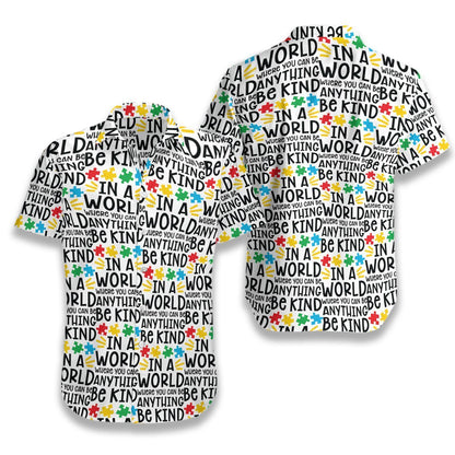 Be Kind Autism Multicolor Puzzle Hawaiian Aloha Shirt Hawaiian Shorts Beach Short Sleeve,Hawaiian Shirt Gift, Christmas Gift