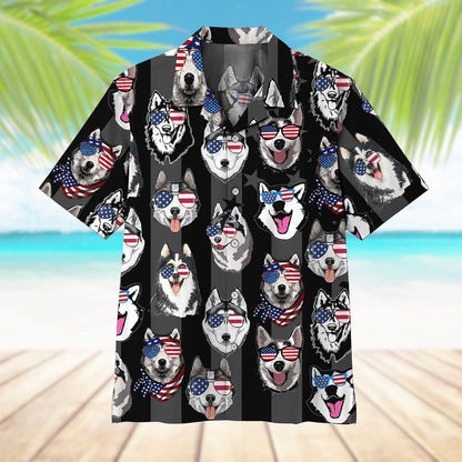 Husky American Seamless Background Design Hawaiian Shirt, Hawaiian For Gift