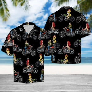 Sexy Girl Motorbike Cool Fashion Show Pattern Hawaiian Shirt, Hawaiian Shirt Gift, Christmas Gift