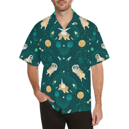 Corgi Astronaut Pattern Men'S All Over Print Hawaiian Aloha Shirt, Hwaiian For Gift