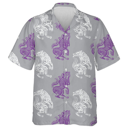 Illustration White And Purple Wolf Doodle Hawaiian Shirt, Hawaiian For Gift